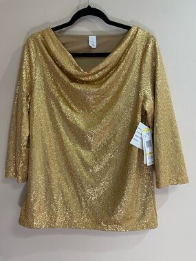 J. Jones New York Gold Sequin Cowl Neck Top Women’s Size M